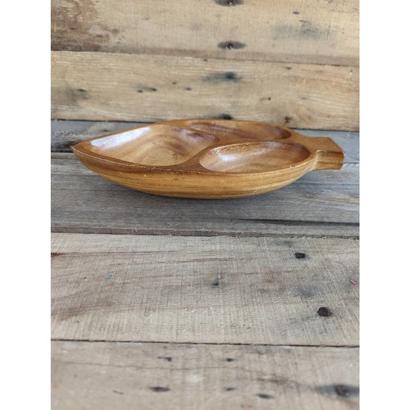 Vintage Monkey Pod Leaf Shaped Three Section Dish / Boho decor - Picture 6 of 10